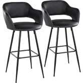 Margarite 30" Bar Stool in Black Metal & Black Leatherette with Black Footrest (Set of 2)